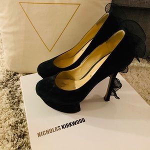 Nicholas Kirkwood Black Suede Ruffle Platform Pump